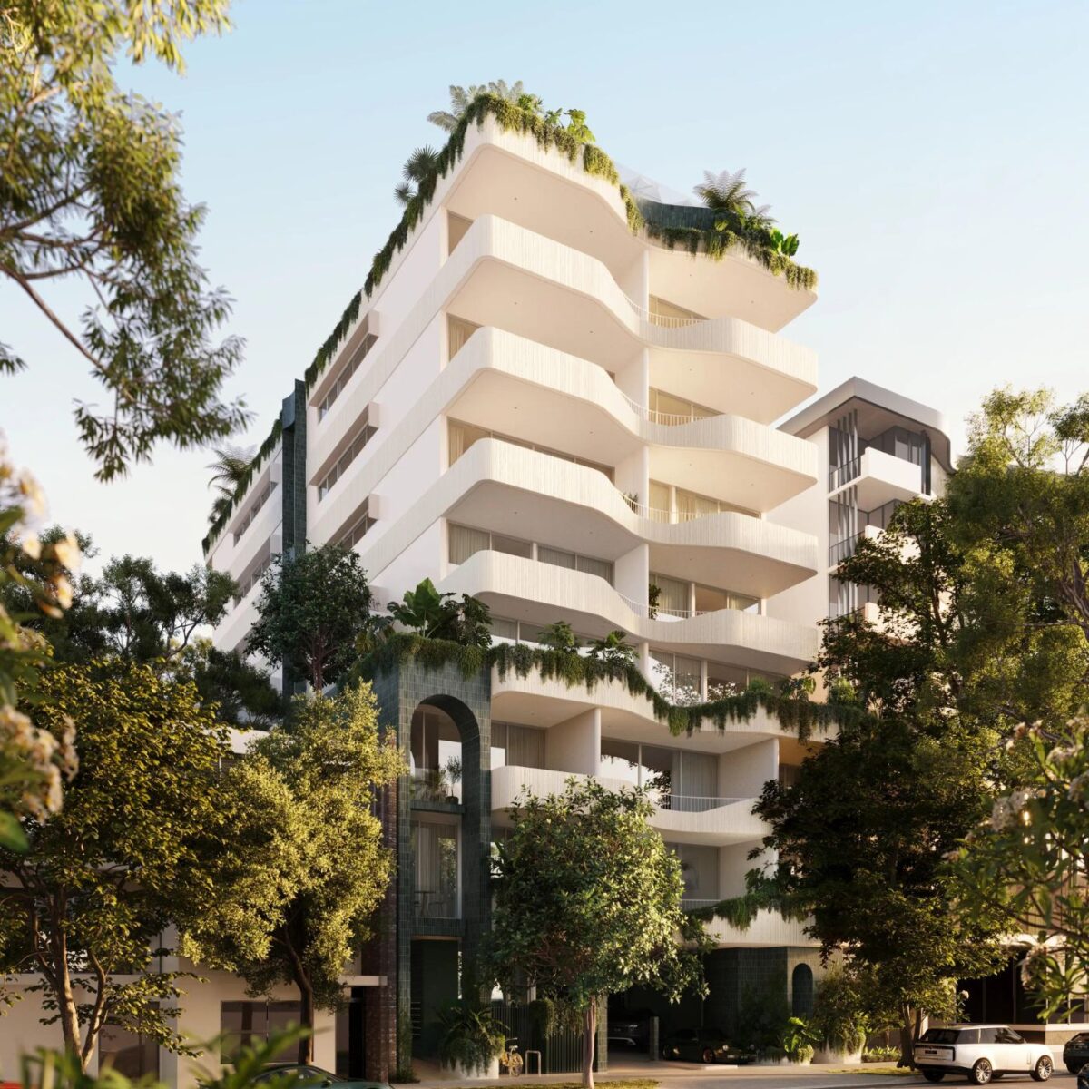 Luxury residential tower at Newstead built by Melrose.
